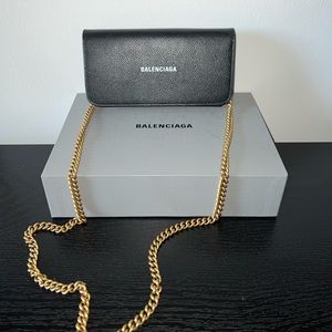 Balenciaga Cash Court Clutch in Black Leather w/ Dustbag & Box